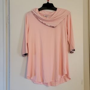 Inside Out 3/4 Sleeve Blush Pink Tunic Top Size S Flowy kerchief collar